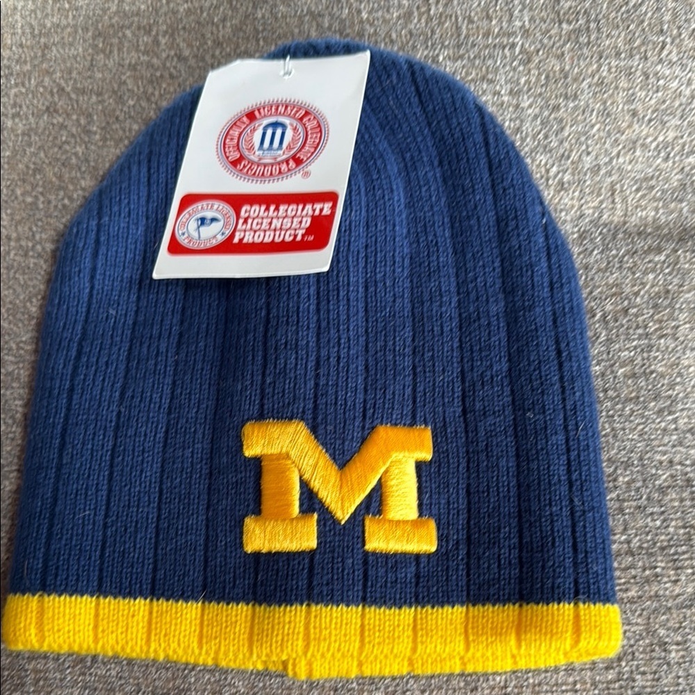 Collegiate Kids Blue & Yellow Michigan Embroidered Beanie, NWT